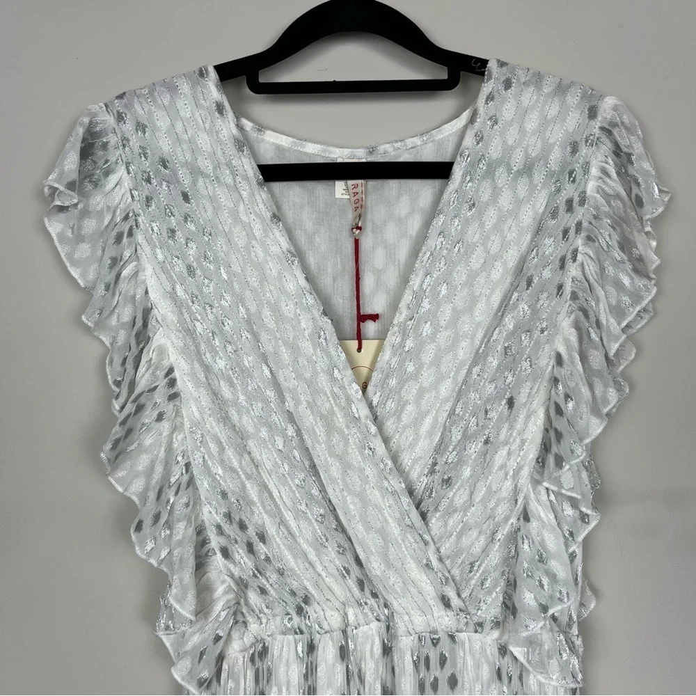 NWT ANTHROPOLOGIE RAGA WHISKED AWAY SURPLICE DRESS IN SILVER WHITE SIZE SMALL - Picture 8 of 15